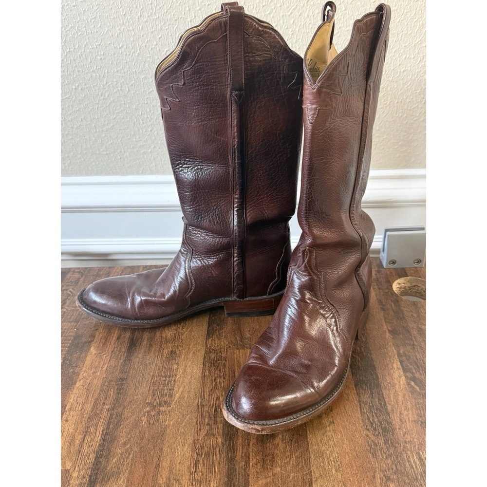 Lucchese Cowboy Boots Whiskey Florence Buffalo Leather Roper Triad 6.5 B - Picture 3 of 11